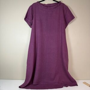 FLAX Womens LG Sangria Linen Short Sleeve Tunic Dress Relaxed Lagenlook Hi-Low